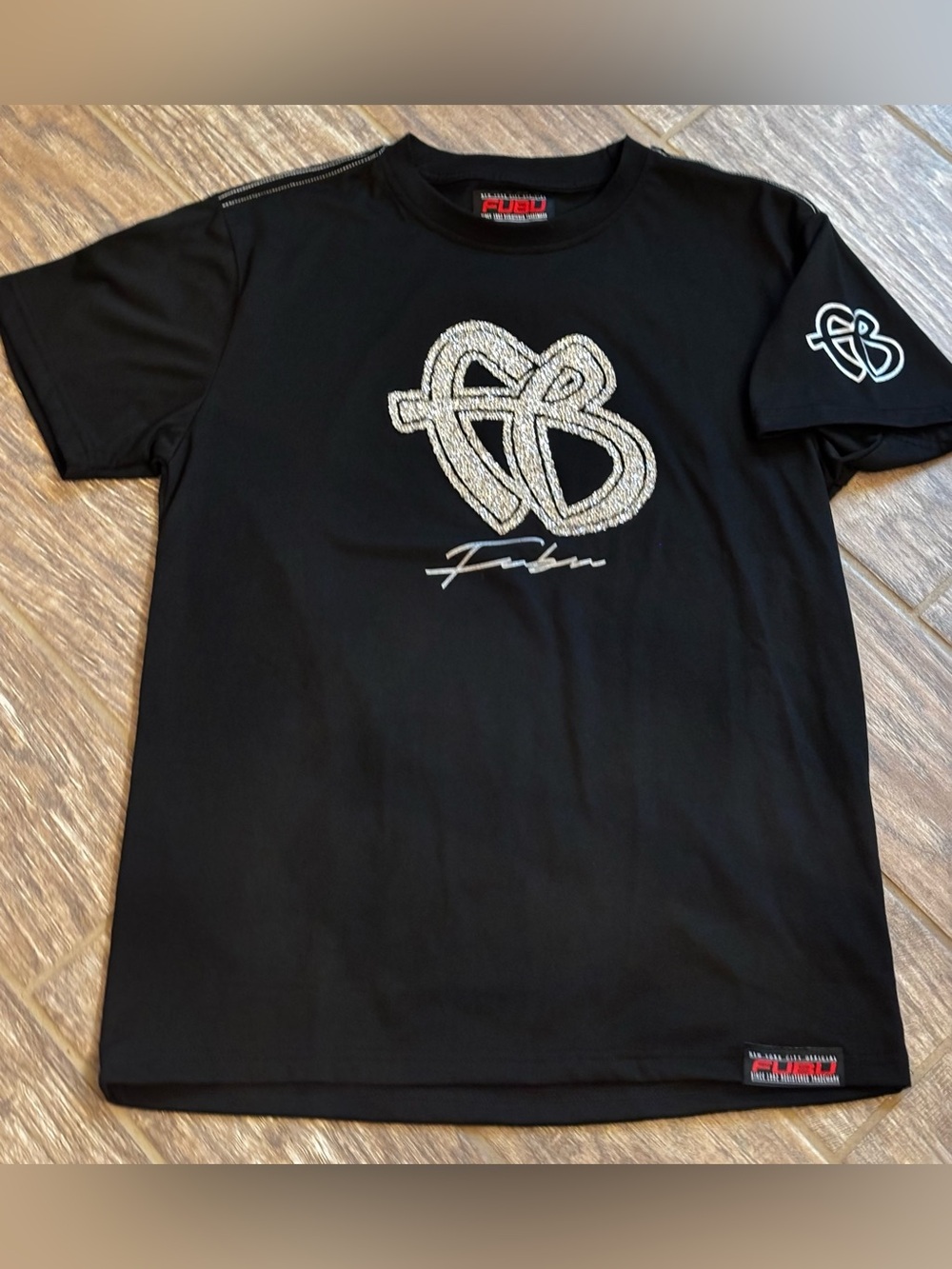 FUBU Black Tee with Silver Embellished Logo new